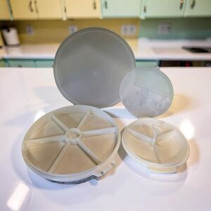 Vintage Tupperware Suzette& Lid With Handle & Rounded Divided Snack Tray & Lid